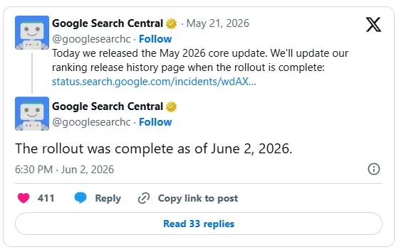 Google Released May 2026 Core Update